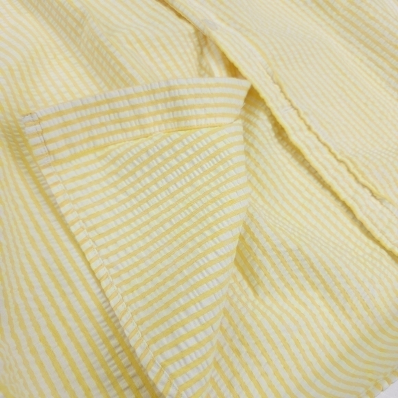 New Lands End Men's Seersucker Yellow White Striped Short Sleeve Shirt Sz M - Picture 7 of 11